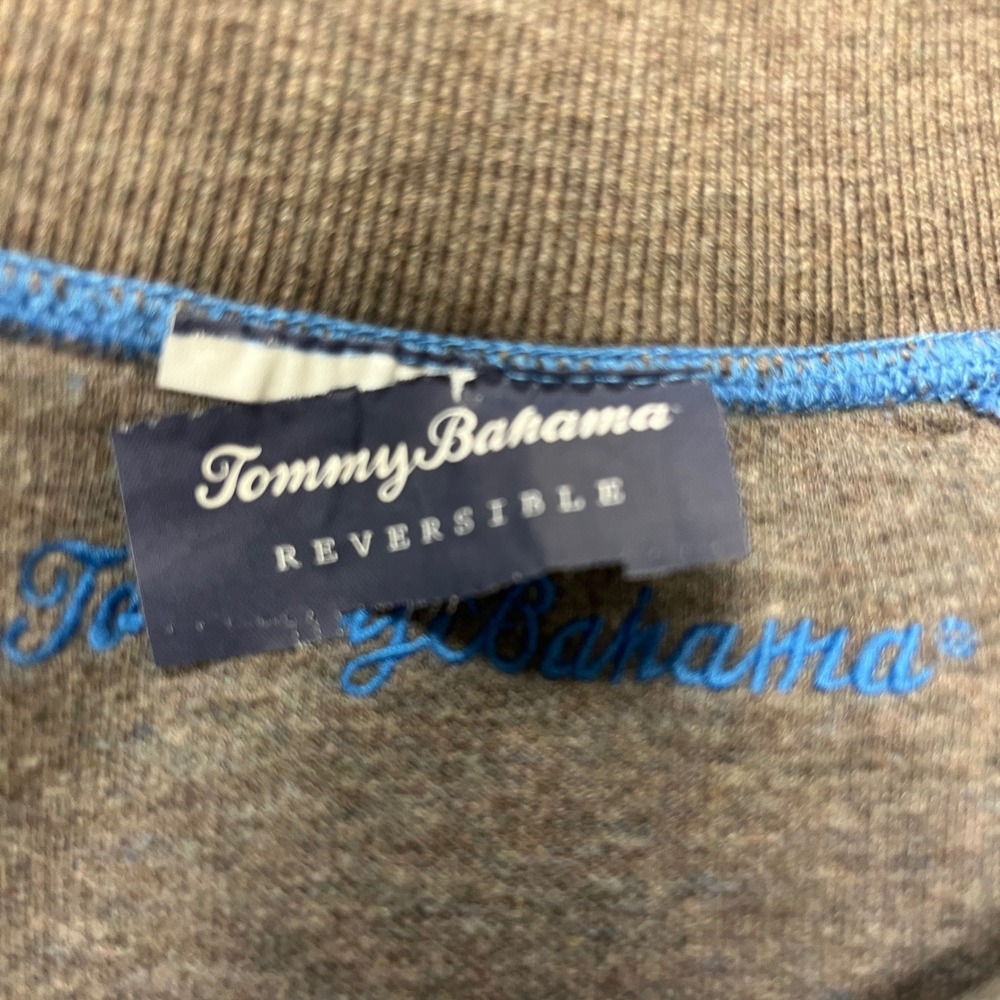 TOMMY BAHAMA Blue Gray Reversible 1/4 Zip Mens Sweater XL Travel Vacation Preppy - Picture 5 of 11